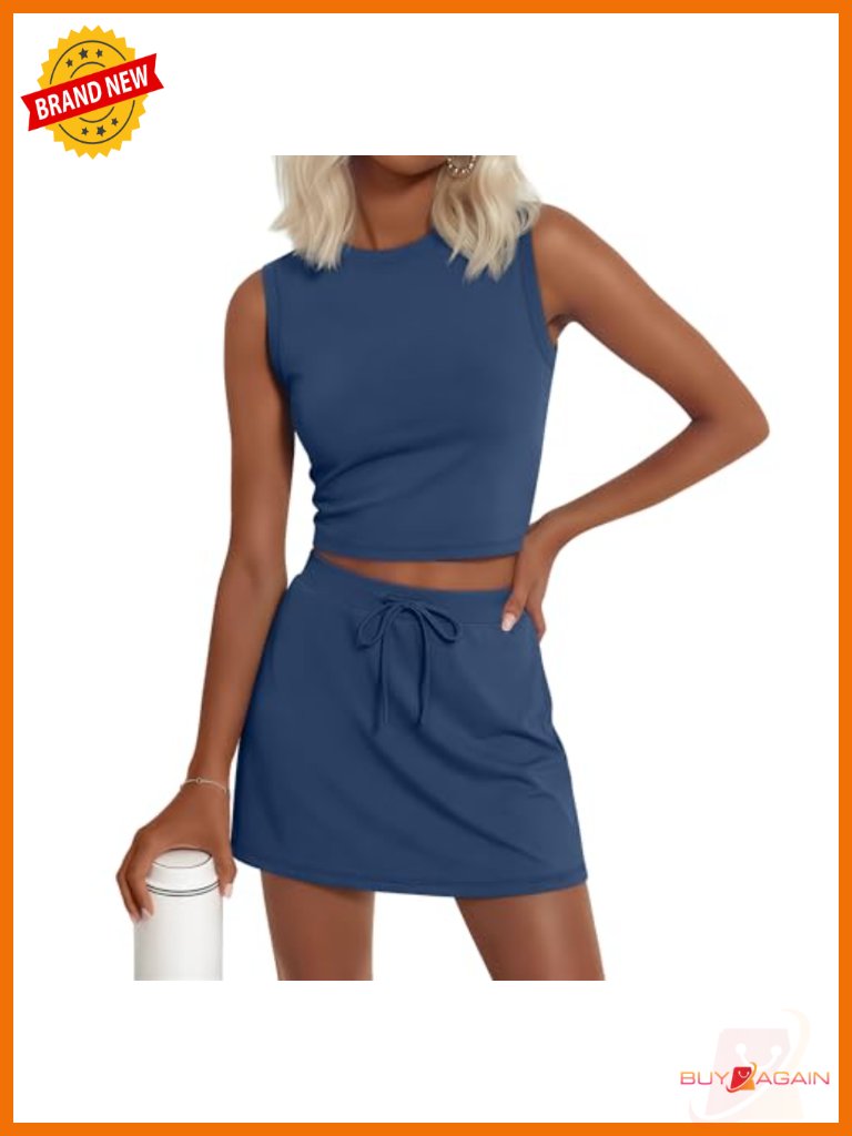 Women's 2 Piece Skirt Sets Cotton Spandex Sleeveless Crop Top Skort Athletic